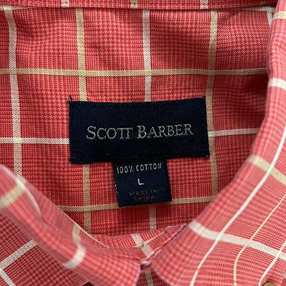 Scott Barber Mens Plaid Long Sleeve Orange Cotton Casual Button Down Shirt L - Picture 4 of 11